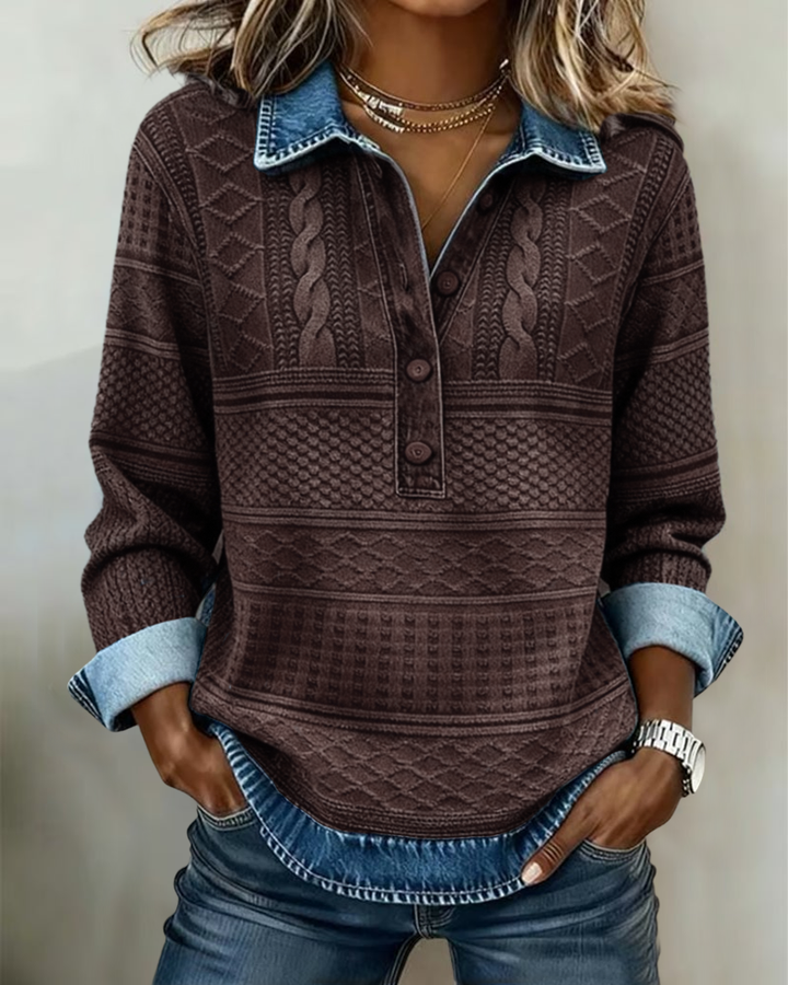 Theodora | Half-Button Sweatshirt with Lapel Collar for Women