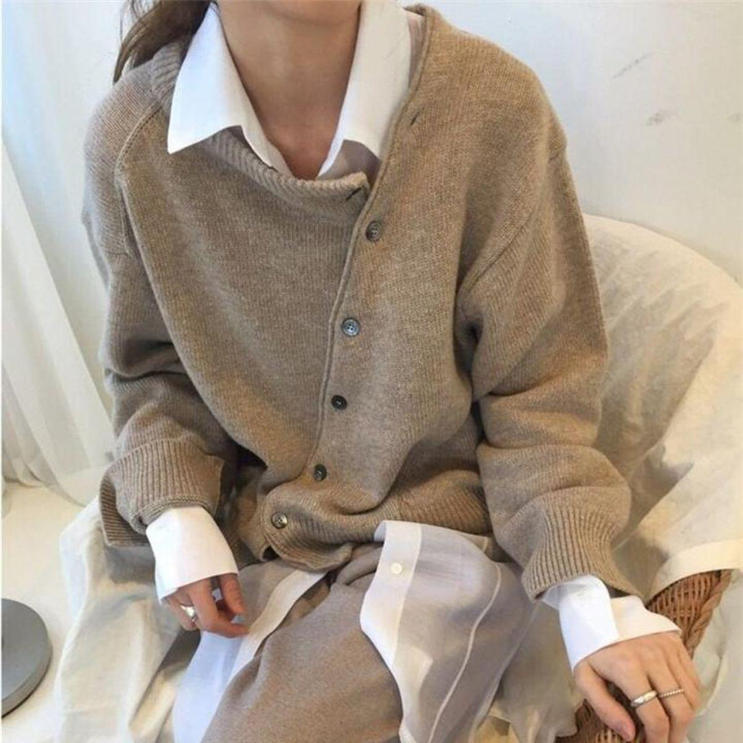 Alycia | Asymmetric Button Cardigan with Distinctive Closure for Women