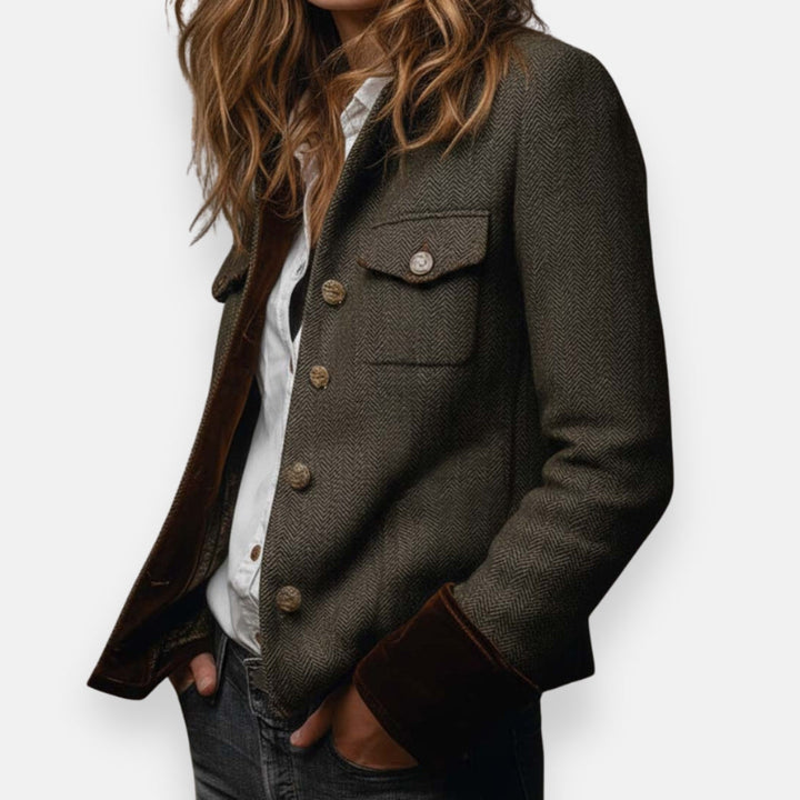 Eleanor | Tweed Jacket with Velvet Trim Detailing for Women