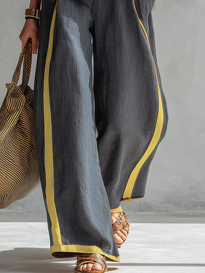 Leila – Complete vest and trousers in two-tone grey cotton-linen