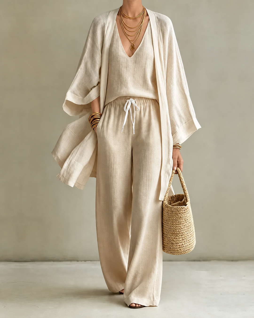Tanisha | Three Piece Linen Look Set with Summer Ease for Women