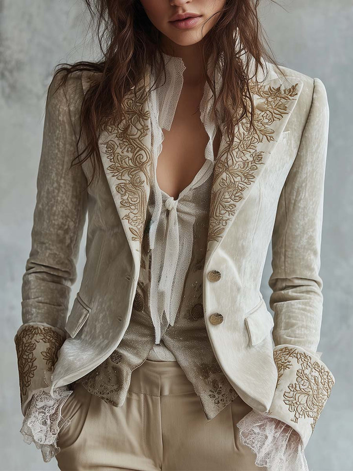 Ivette | Ivory Embroidered Tailored Blazer