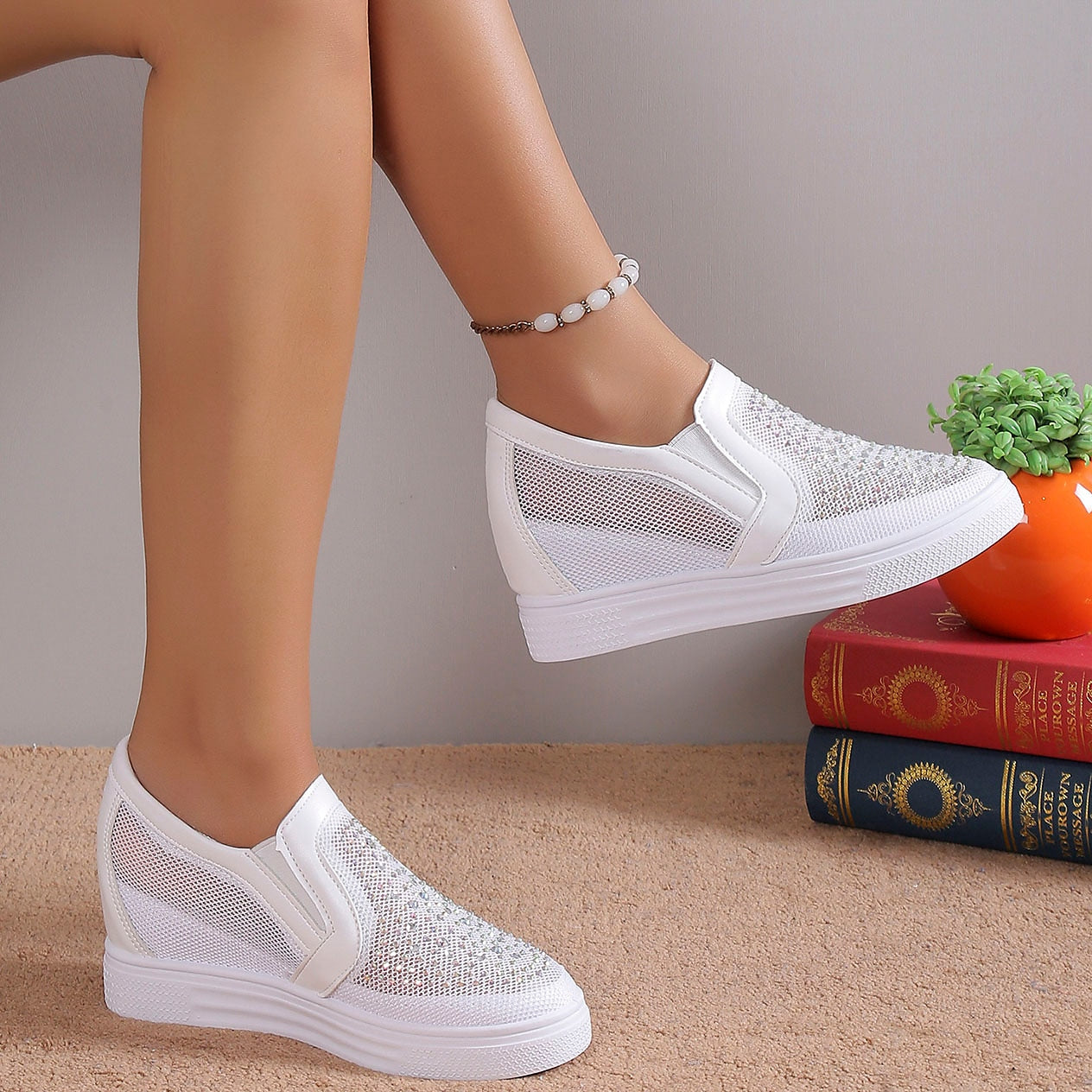 Women's Sneakers With White Crystals