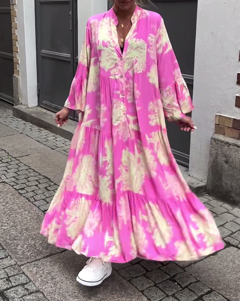 Giavanna - Casual Flared Sleeve Long Printed Dress