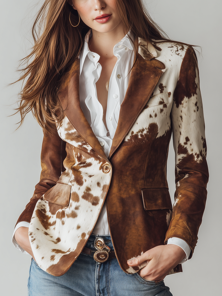 Delaney | Vintage Cow Print Eco-Friendly Blazer