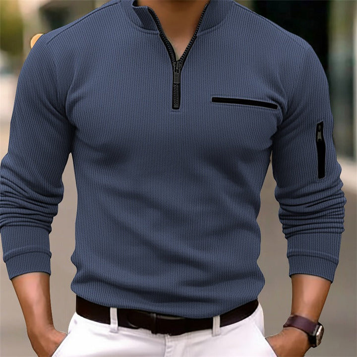 Gusteous | Long Sleeve Zip Polo with Soft Touch Fabric for Men