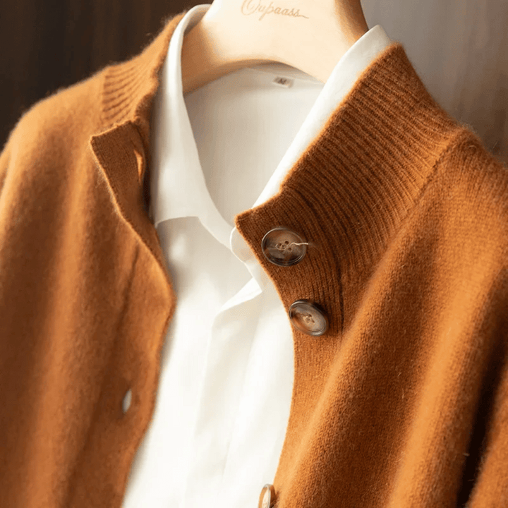 Celeste | High Neck Cardigan with Statement Buttons in Soft Knit for Women