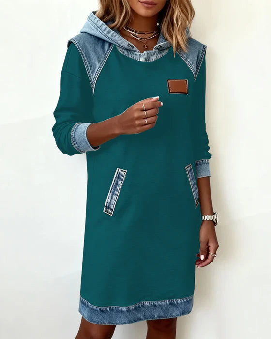 Urban Contrast Hooded Dress