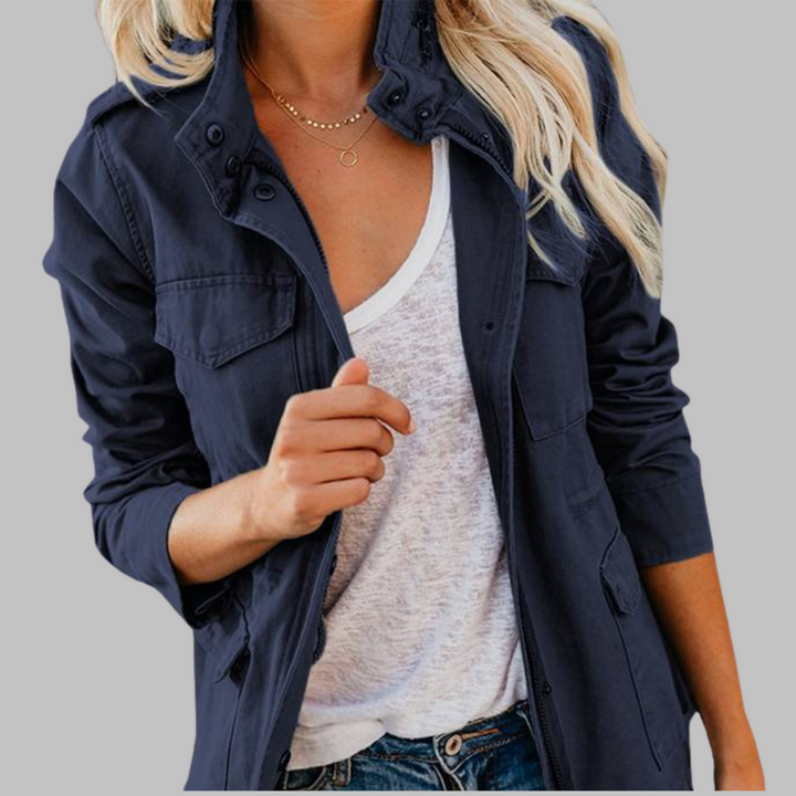 Rhoda | Military Inspired Jacket with Zip and Button Front for Women