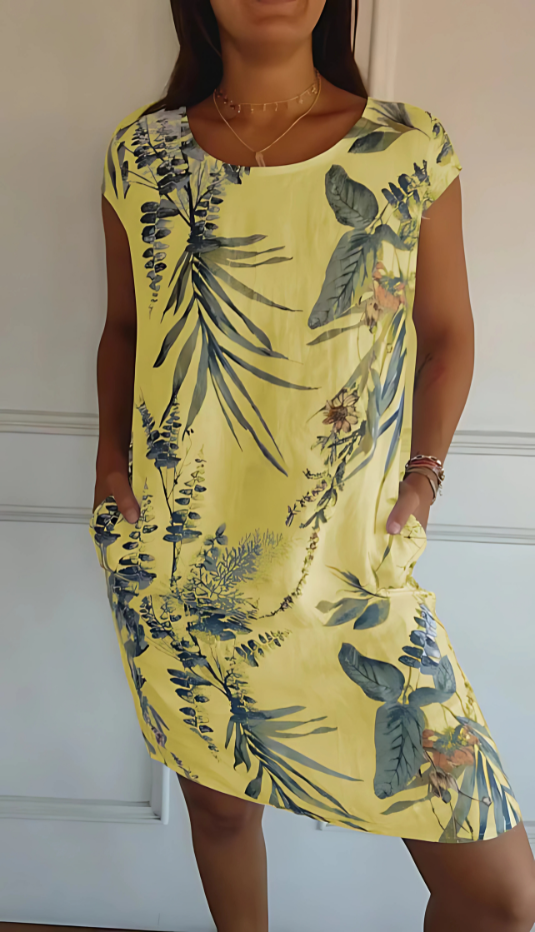 Iris - Casual Loose-Fit Knee-Length Printed Dress