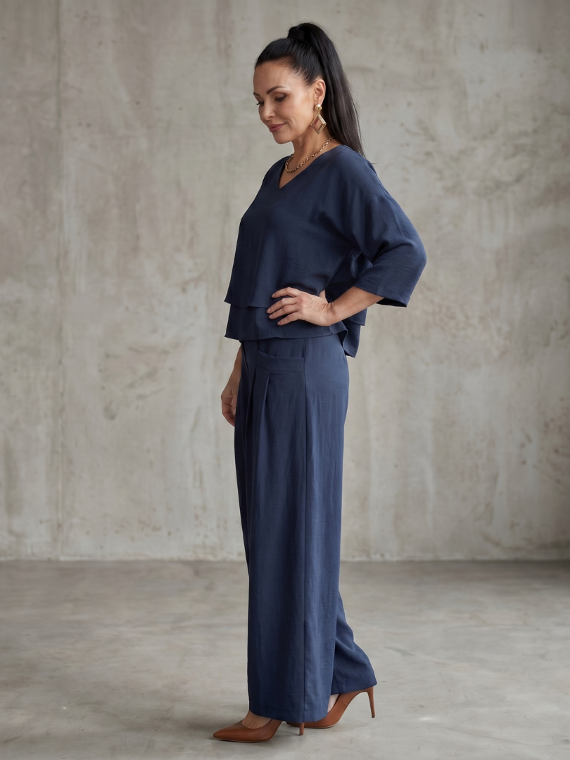 River | Layered Top and Wide Leg Trouser Set with Modern Cut for Women