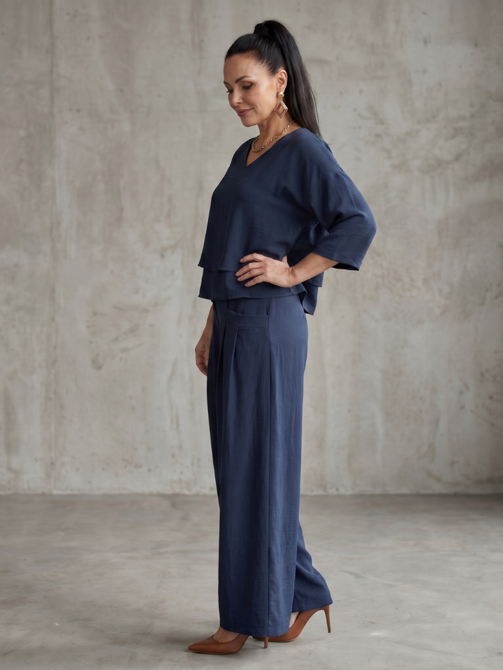 River | Layered Top and Wide Leg Trouser Set with Modern Cut for Women