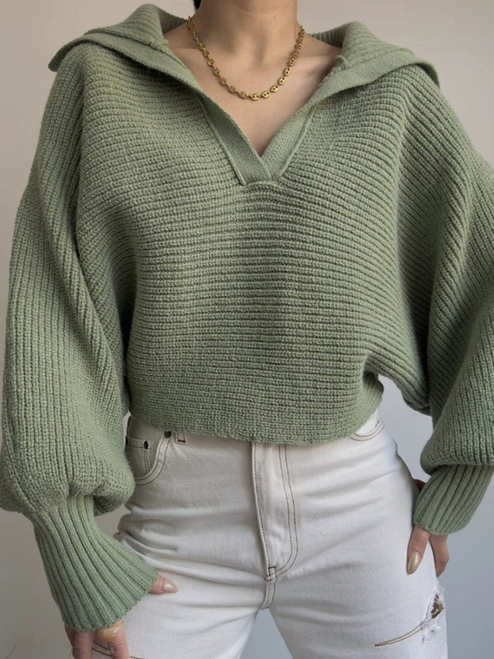 Jane | Ribbed Polo Sweater with Split Collar and Wide Cuffs for Women