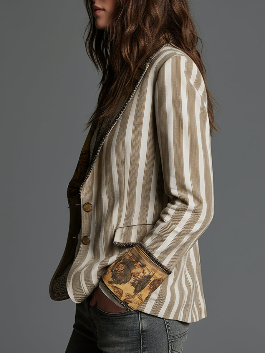Harlow | Boho Striped Printed Lapel Blazer