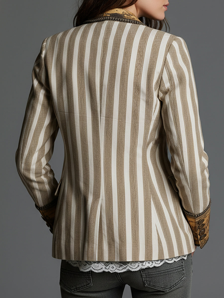 Harlow | Boho Striped Printed Lapel Blazer