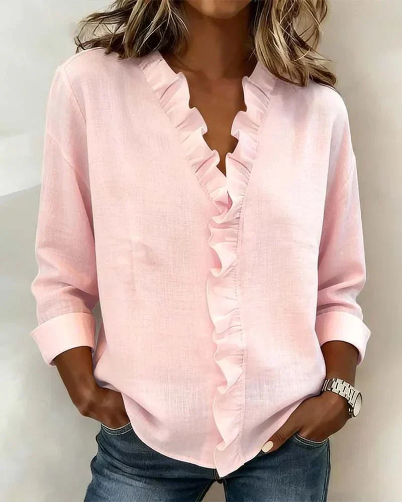 Indie | Blouse with Ruffles, V-Neck and Long Sleeves – Sarah & Oliver