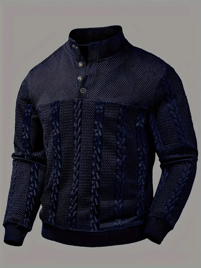 Dawson - Long Sleeve Henley Sweater With Striped