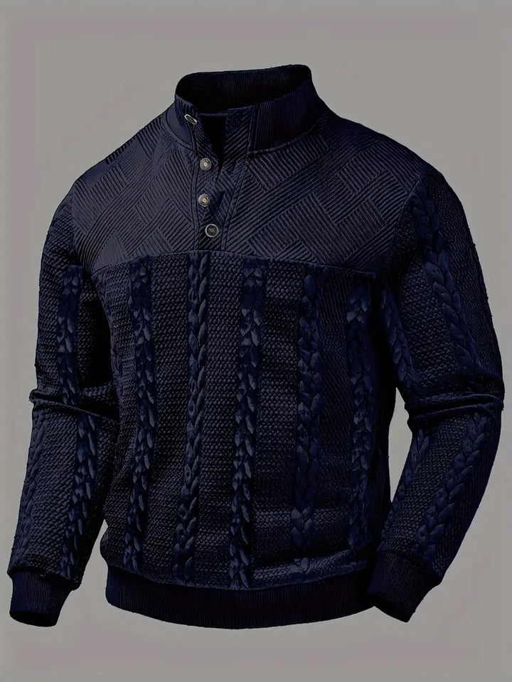 Dawson - Long Sleeve Henley Sweater With Striped