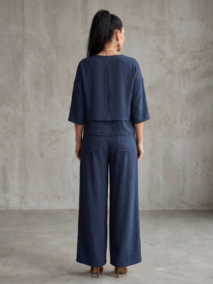 River | Layered Top and Wide Leg Trouser Set with Modern Cut for Women