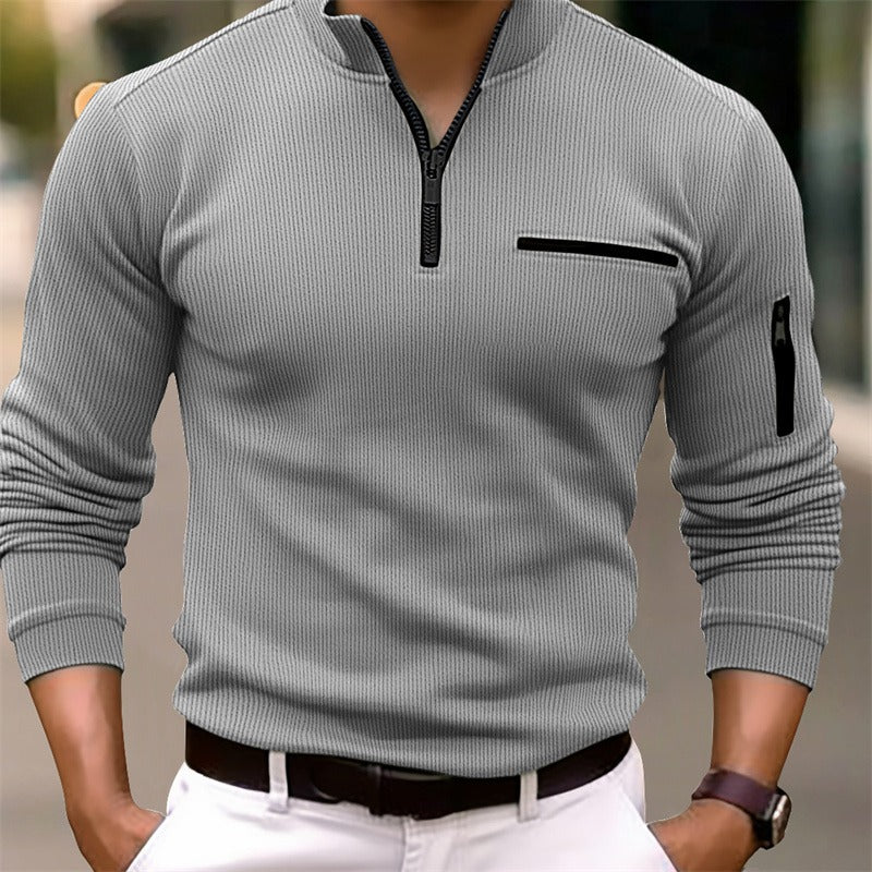 Gusteous | Long Sleeve Zip Polo with Soft Touch Fabric for Men