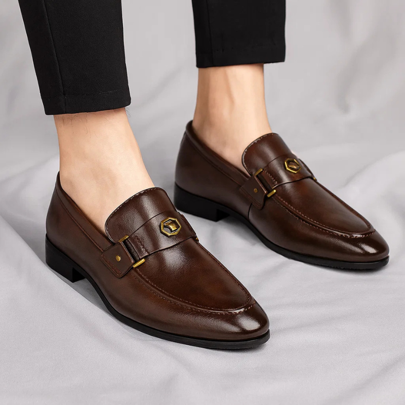 Logan | Italian Leather Loafers with Polished Metal Detail for Men