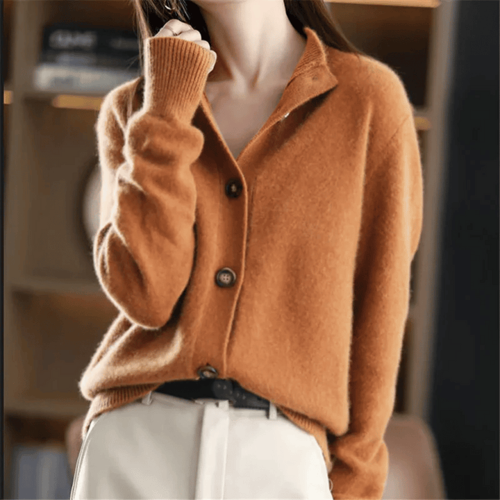 Celeste | High Neck Cardigan with Statement Buttons in Soft Knit for Women