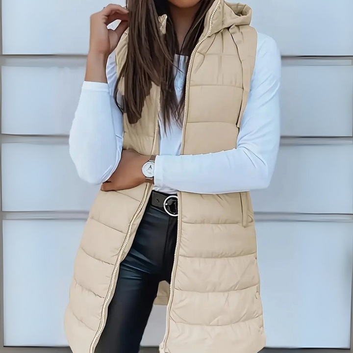 Eirwen | Hooded Long Puffer Vest with Lightweight Build for Women