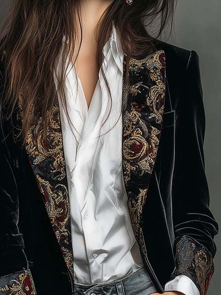 Marlene | Baroque Print Lapel Slim-Fit Blazer
