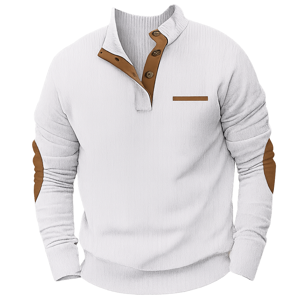 Bellonaro | Corduroy Sweatshirt with Quarter Button Stand Collar for Men
