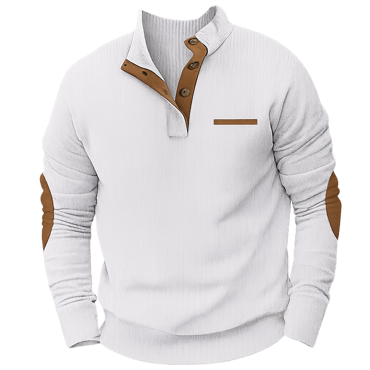 Bellonaro | Corduroy Sweatshirt with Quarter Button Stand Collar for Men