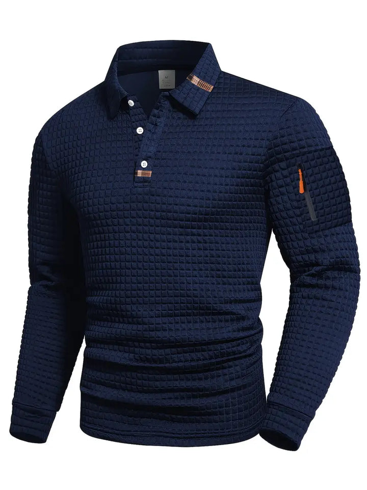 Ivor | Slim Fit Textured Polo with Zip Sleeve Pocket for Men