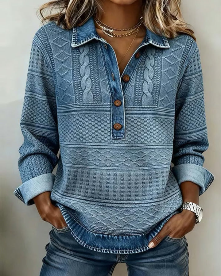 Theodora | Half-Button Sweatshirt with Lapel Collar for Women