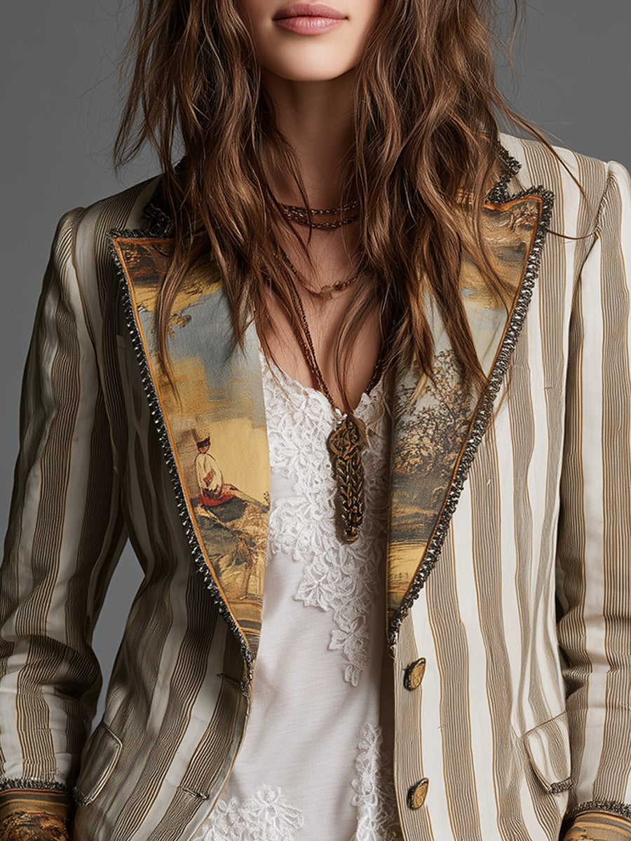 Harlow | Boho Striped Printed Lapel Blazer