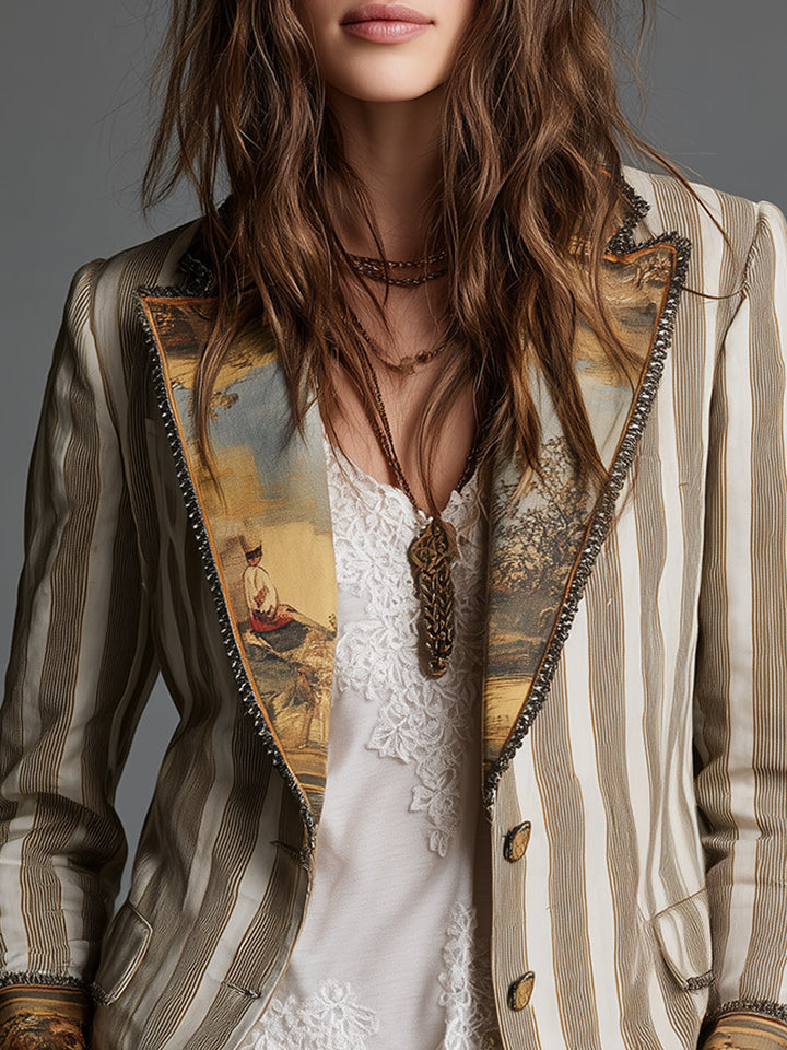 Harlow | Boho Striped Printed Lapel Blazer