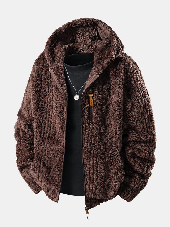 Velinor | Jacquard Teddy Hoodie with Geometric Texture for Men