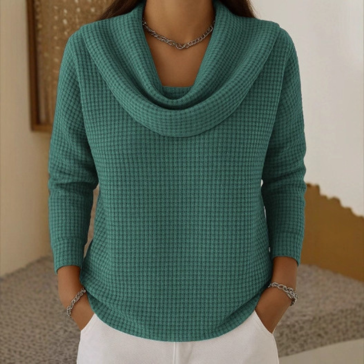 Amber - Warm Waffle Sweater With Elegant Waterfall Neck