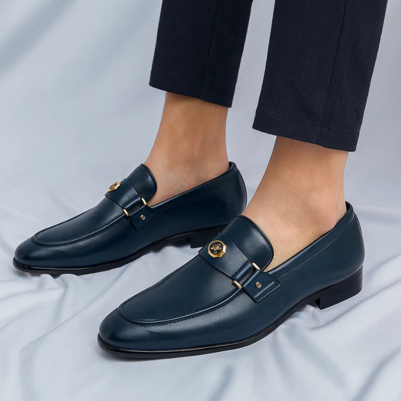 Logan | Italian Leather Loafers with Polished Metal Detail for Men