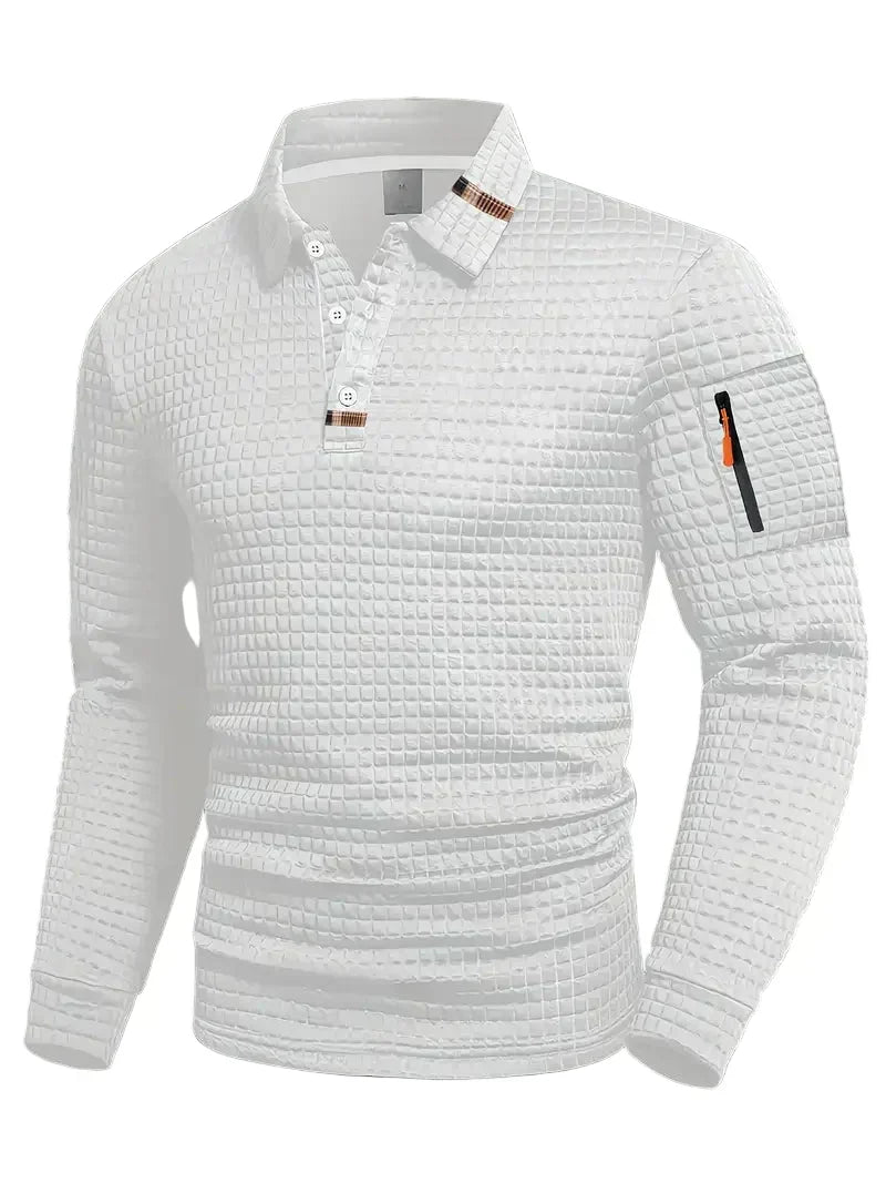 Ivor | Slim Fit Textured Polo with Zip Sleeve Pocket for Men