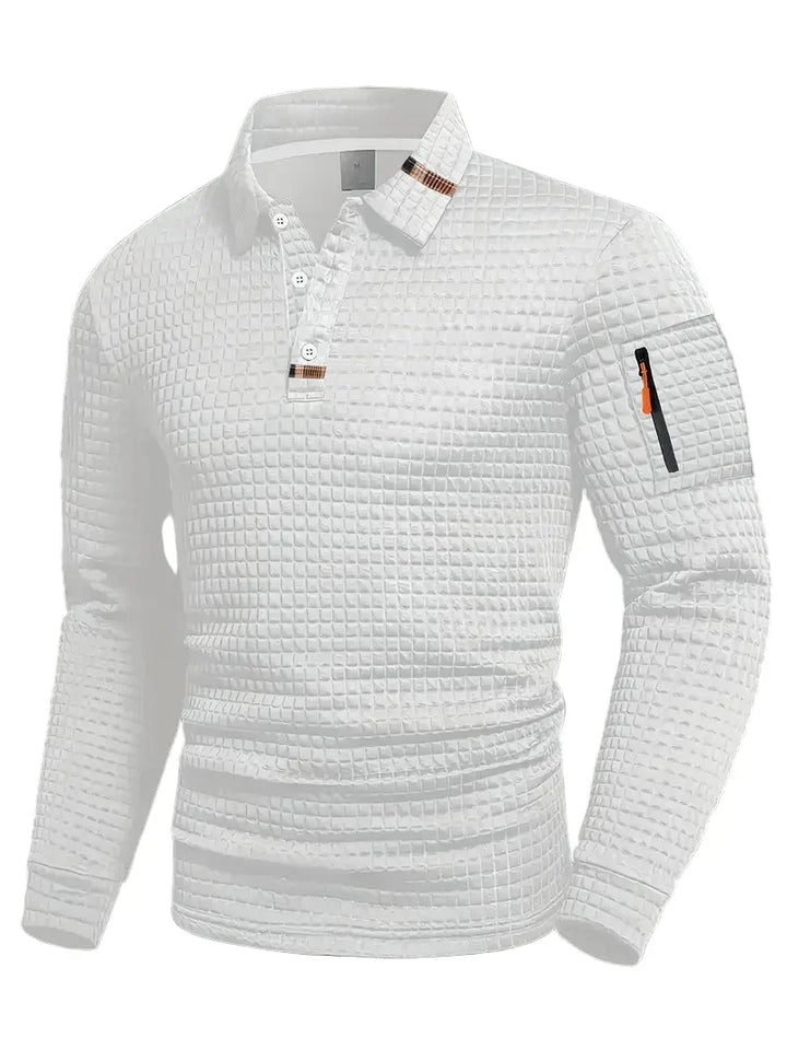 Ivor | Slim Fit Textured Polo with Zip Sleeve Pocket for Men