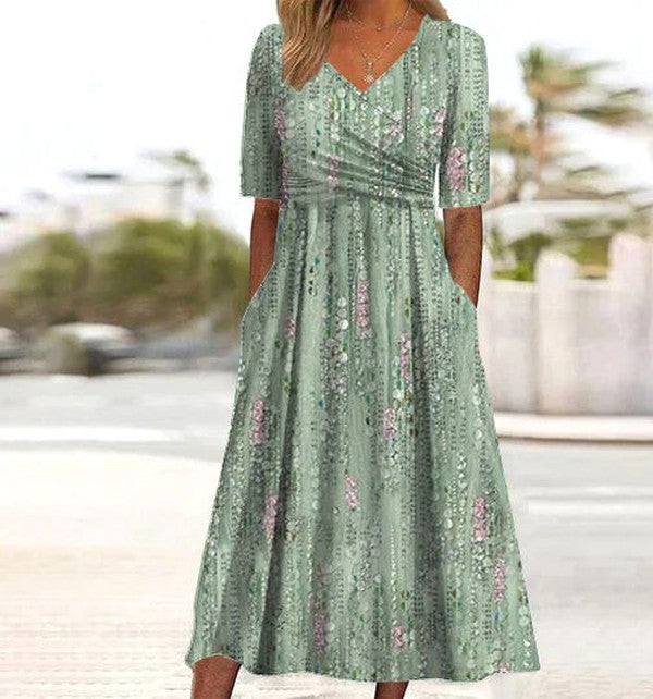 Pristine - Floral Print High-Waist A-Line Dress