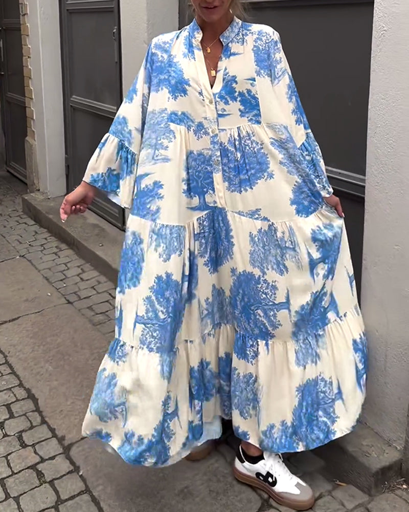 Giavanna - Casual Flared Sleeve Long Printed Dress