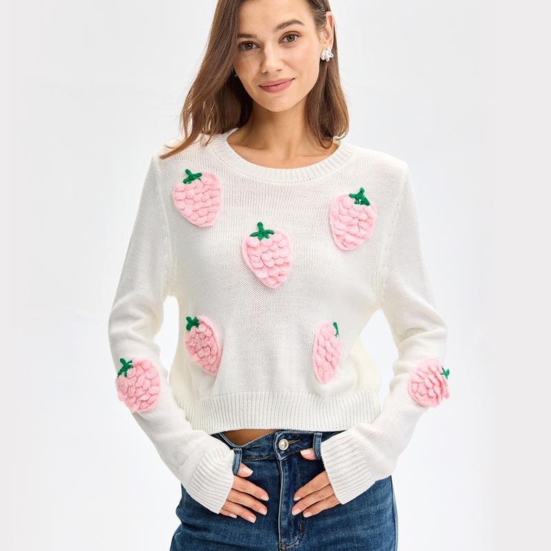 Lanie | Strawberry Embellished Sweater with Playful Charm for Women
