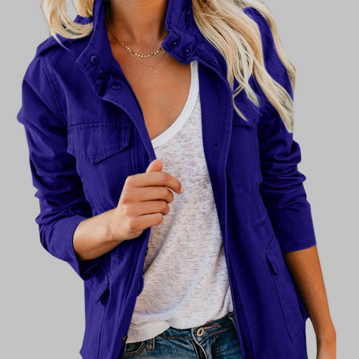 Rhoda | Military Inspired Jacket with Zip and Button Front for Women