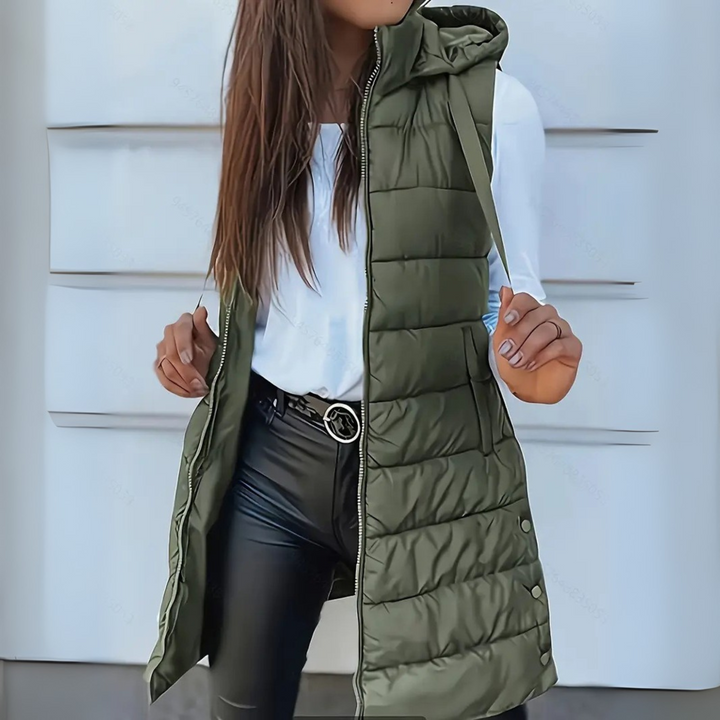 Eirwen | Hooded Long Puffer Vest with Lightweight Build for Women