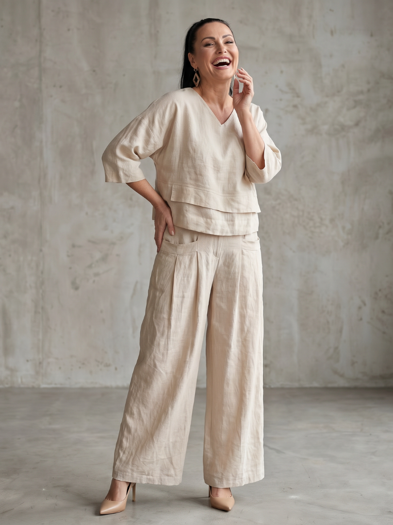 River | Layered Top and Wide Leg Trouser Set with Modern Cut for Women
