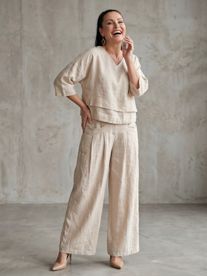 River | Layered Top and Wide Leg Trouser Set with Modern Cut for Women
