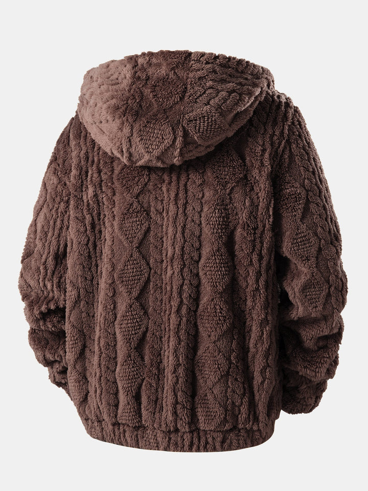 Velinor | Jacquard Teddy Hoodie with Geometric Texture for Men