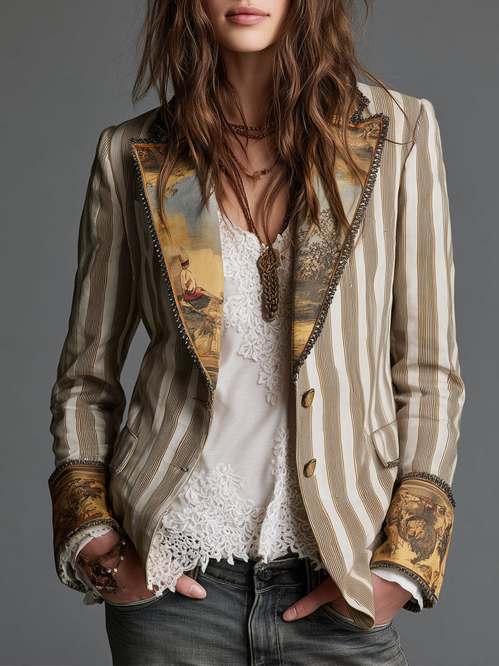 Harlow | Boho Striped Printed Lapel Blazer