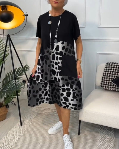 Allison - Stylish Short Sleeve Leopard Print Midi Dress