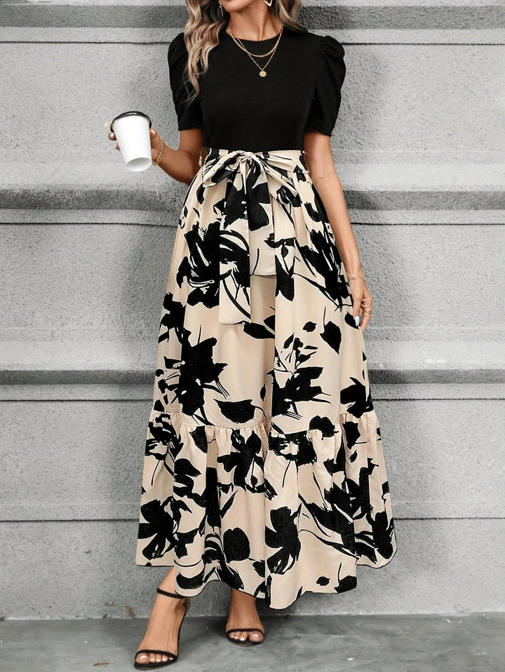 Briony - Floral High-Waist Dress with Ruffle Hem